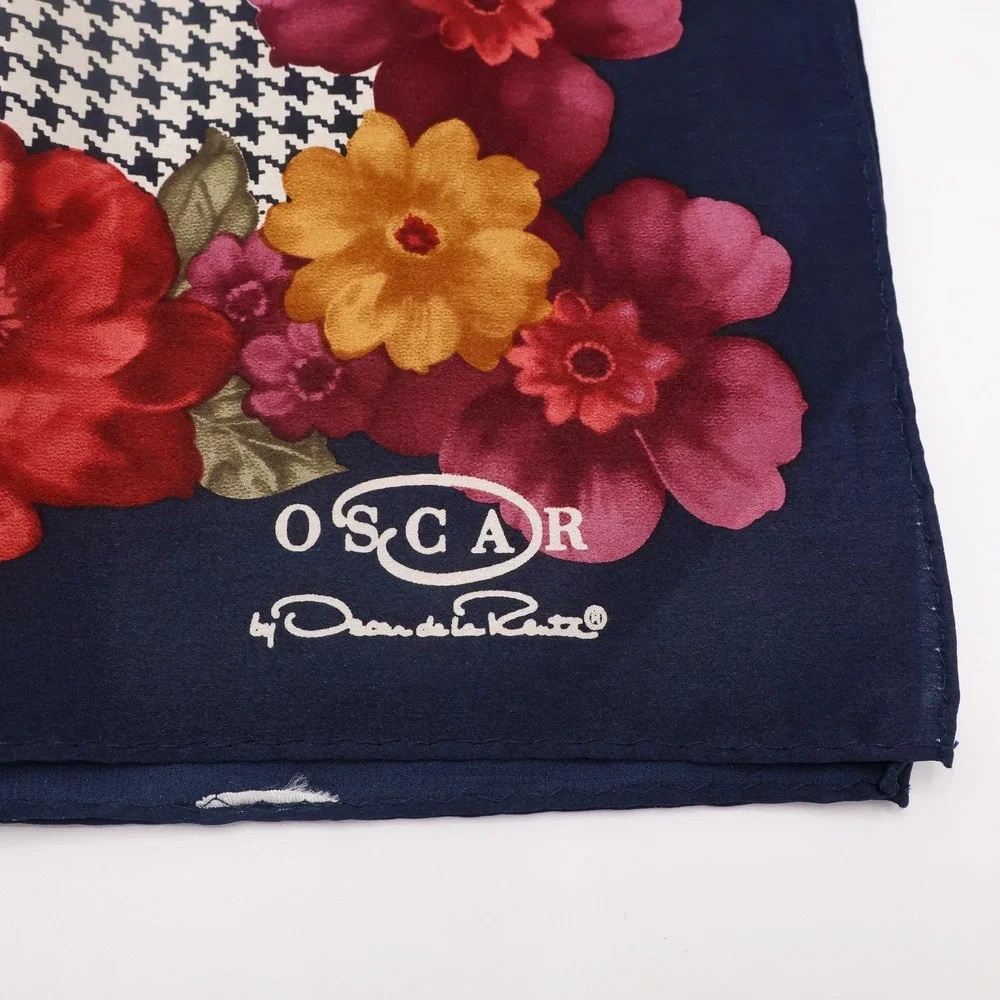 Oscar de la Renta VTG Silk Scarf Houndstooth and Floral Square 21x21